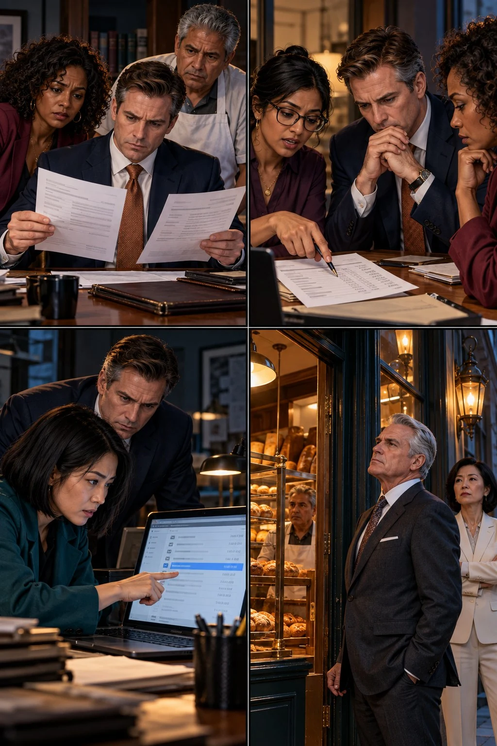 Four illustrated moments from The Clause in the Margin.