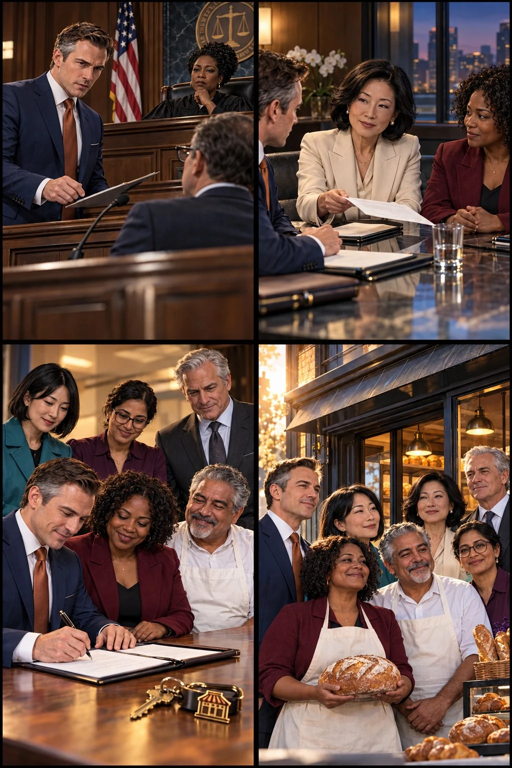 Four illustrated moments from The Promise Kept.